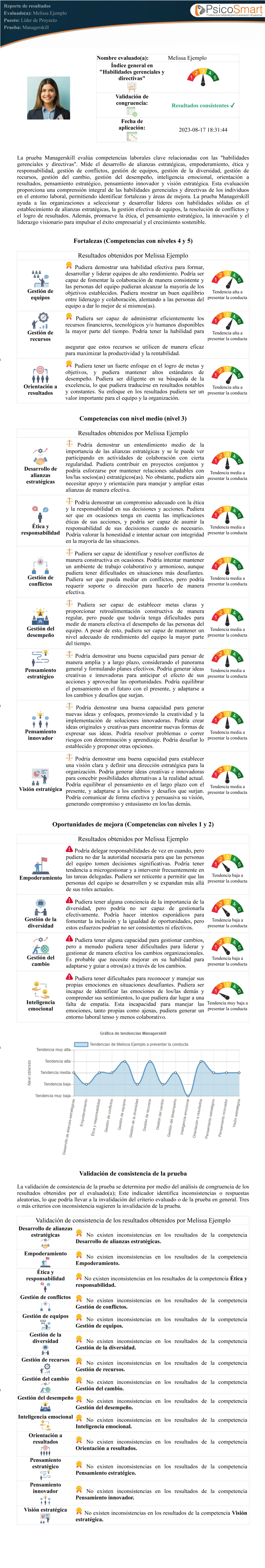 Ejemplo de reporte MANAGERSKILL - Evaluación de competencias gerenciales y habilidades de liderazgo
