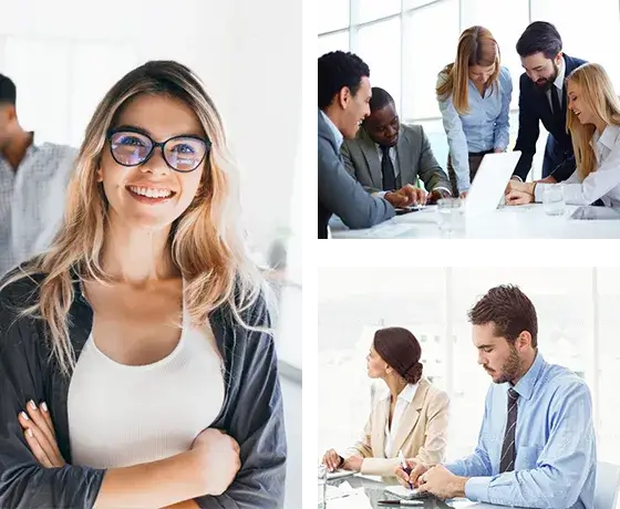 Ejecutivos en junta utilizando software de pruebas psicométricas de PsicoSmart